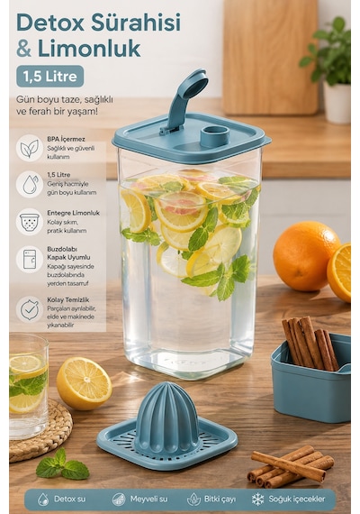 Porsima 06-1109  Sürahi & Limonluk Şeffaf 15 L - Mavi