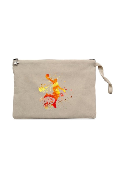 Basketball Fire Silhouette Krem Clutch Cüzdan / El Çantası Krem