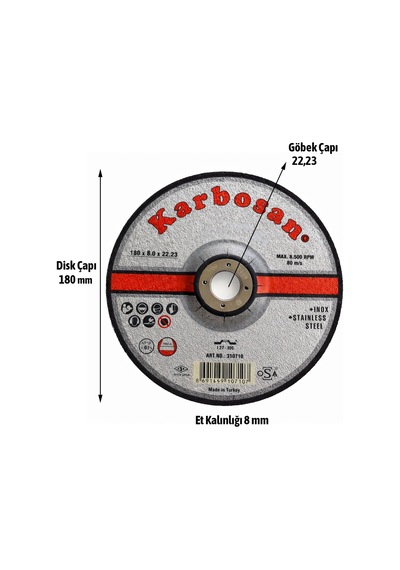 Karbosan Taşlama Diski 180x8x22 Metal Taşlama Kesme Diski Profesyonel Spiral Taş Motoru Diski