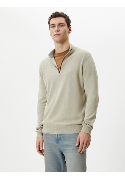 Koton Yarım Fermuarlı Kazak Slim Fit Uzun Kollu Dirsek Detaylı Taş 4sam70005ht Taş