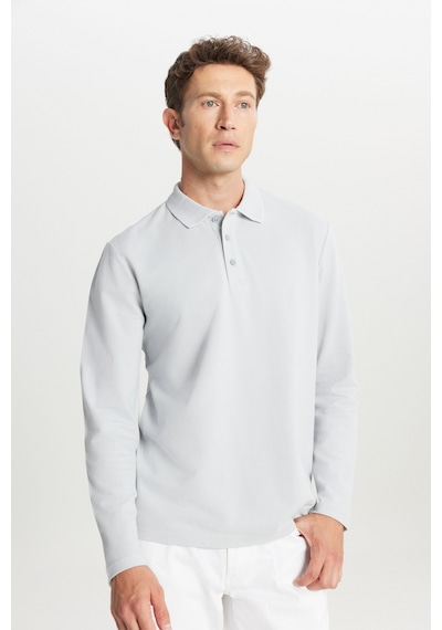 Ac&Co / Altınyıldız Classics Erkek Grı %100 Pamuk Standart Fit Normal Kesim Polo Yaka Sweatshirt Gri
