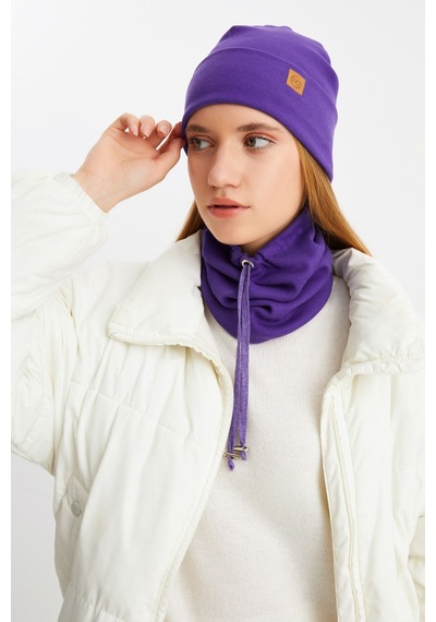 Butikgiz Kadın Balıkçı Style Pamuklu Kaşkorse Terletmez Ultra Hafif Yumuşak Bere Boyunluk Takım Mor