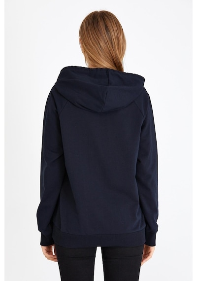 MMetalic Kadın Lacivert Renk Kapüşonlu Basic Örme Sweatshirt