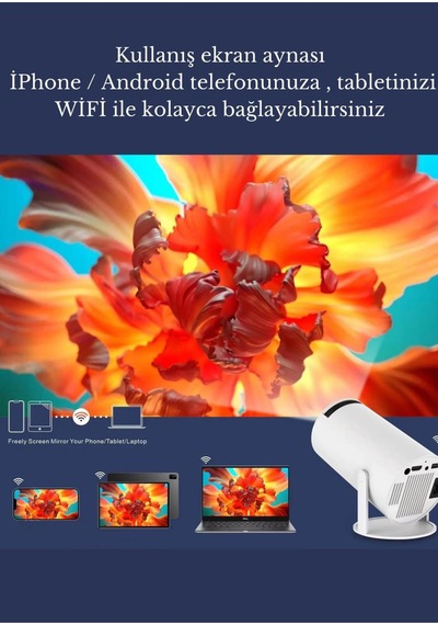 Taşınabilir Sinema Projeksiyon 720p Ev Sineması Bluetooth Android Akıllı Projektör
