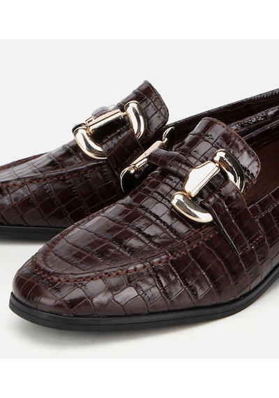 Hotiç Kadın Deri Kahverengi Kroko Baskılı Klasik Loafer