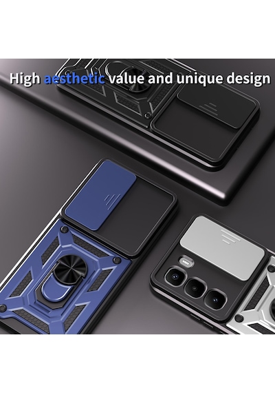 Teleplus İnfinix Hot 60 Pro Plus Kılıf Magnetik Standlı Kamera Korumalı Slide Sürgülü Cover Kapak Siyah