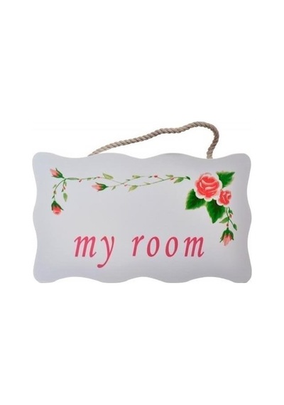 Decotown My Room Benim Odam Dekoratif Çiçek Desenli Kapı Askısı Beyaz