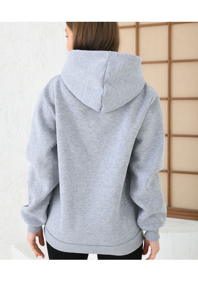 Unisex Basic Regular Fit Kapuşonlu Içi Yumuşacık Tüylü Kanguru Cep Detaylı Sweatshirt Gri