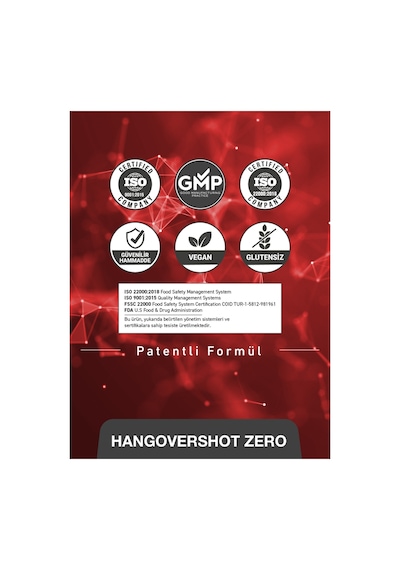 Hangovershot Zero Kafein, Taurin, Vitamin Ve Aminoasitler İçeren Gıda Takviyesi Şekersiz 2x4 Shot