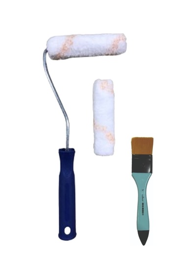 Saten Rulo Set 10cm Ve Turkuaz Fırça 4cm Vernik Ve Boyaya Uygun