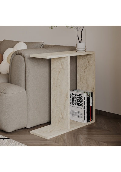 Lotus Modern Yan Sehpa Kitaplıklı Ve Dekoratif Tasarım Traverten Desen