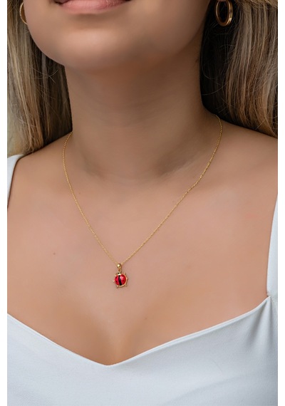 Nereze 925 Ayar Gümüş Gold Kırmızı Mineli Uğur Böceği Kolye