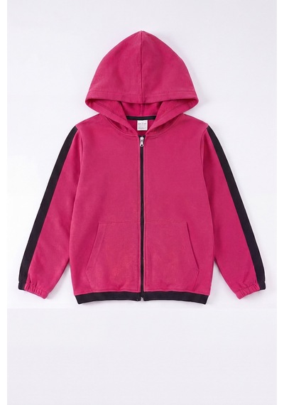 Panios Kids Kız Çocuk Fitilli Crop Ve Şerit Detaylı Eşofman Takımı Seti Fuşya