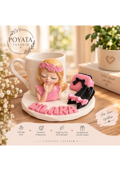 Kişiye Özel Kahve Fincanı Tabanlığı Açık Pembe