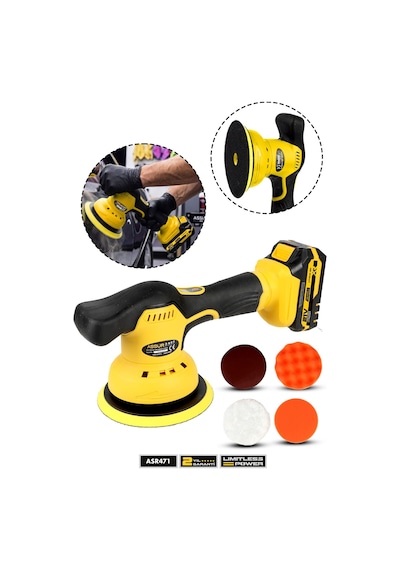 Assur 21V 150 mm Çift Akülü 8 Kademeli Orbital  Polisaj Makinesi – Oto Pasta Cila ve Zımpara Makinesi -