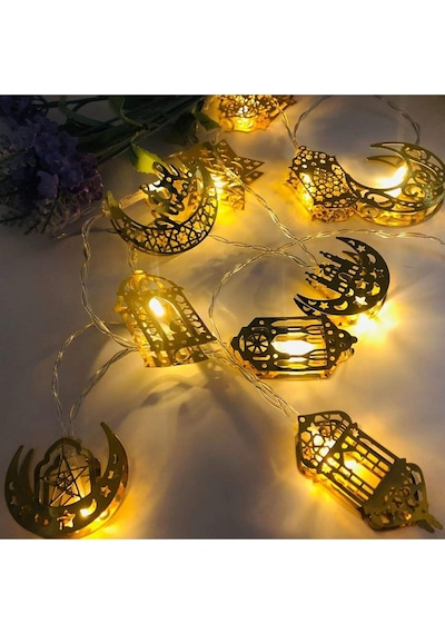 Ramazan Ayına Özel Karışık Figürlü Metal Led Işıklar Süsleme Işığı Pilli Gün Işığı Dekoratif Süs Dek Çok Renkli