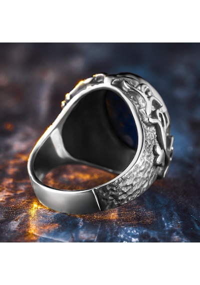 925 Ayar Gümüş Doğal Lapis Lazuli Taşlı Erkek Yüzük