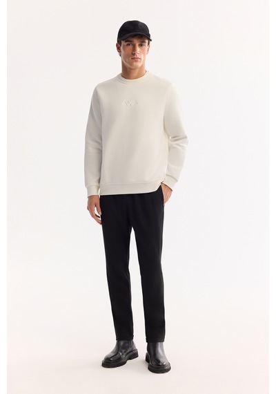 Avva Erkek Beyaz Bisiklet Yaka Pamuklu Şardonlu Baskılı Regular Fit Sweatshirt B001033