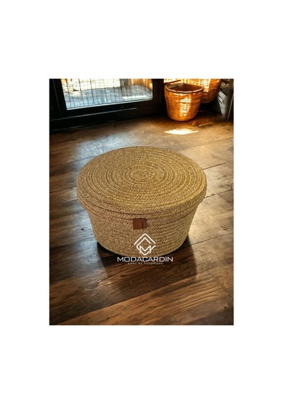 Hasır Jüt Sepet Oval Kapaklı Organizer Düzenleyici 30x20x10 Cm Hasır Hasır
