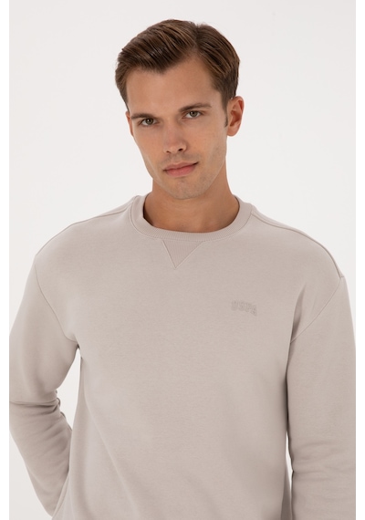 U.S. Polo Assn. Erkek Comfort Fit Bisiklet Yaka Şardonlu Taş Basic Sweatshirt 50313757-VR049