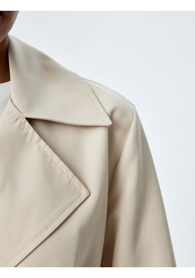 Koton Gabardin Kumaş Kemerli Cepli Kruvaze Trençkot Taş 5sak00044ew Taş