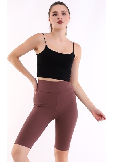 Self Clothing Kadın Kahve Yüksek Bel Fitilli Dayanıklı Örme Kumaş Toparlayıcı K