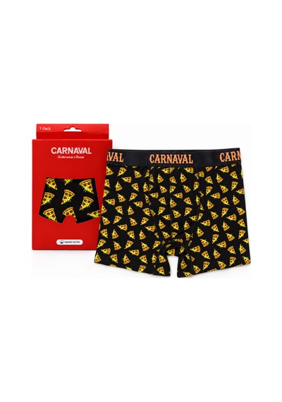 Carnaval Socks Pizza Desenli Erkek Boxer Pamuklu Likralı Parlak Lastikli Kutulu Siyah Çoklu