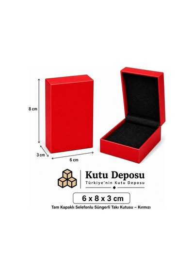 6x8x3 Cm Tam Kapaklı Selefonlu Süngerli Takı Kutusu - Kırmızı Demonte 50 Adet