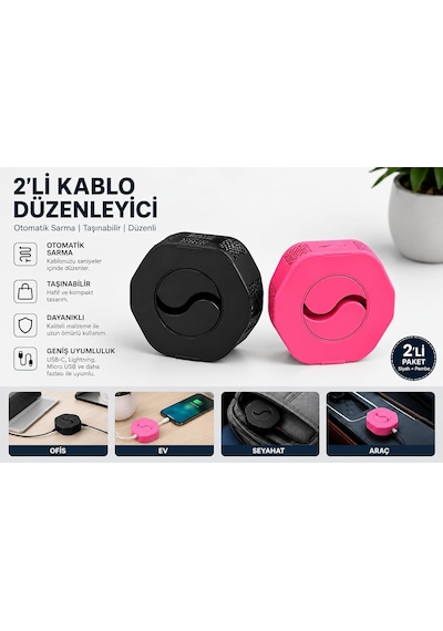 Veltronix Kablo Düzenleyici Ve Otomatik Kablo Sarma Aparatı Usb Şarj Kablosu Toplayıcı, Telefon Kablo Organizer, Taşınabilir Kablo Sarıcı. Siyah-pempe 2'li Belirtilmemiş
