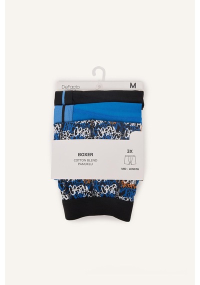 Defacto Regular Fit Grafiti Desenli Beli Lastikli 3lü Boxer I3323ax26aube333 Mavi-be333