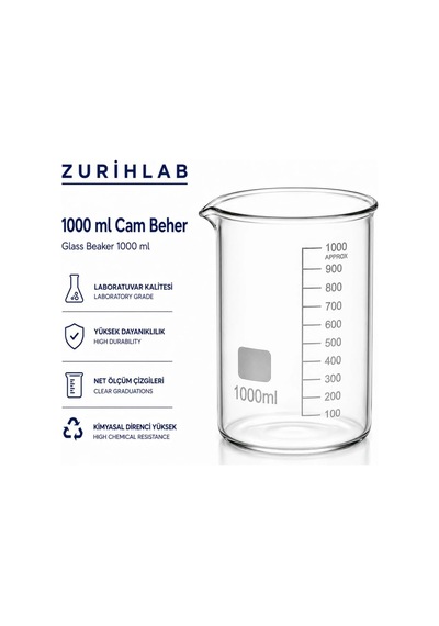 Tr Cam Beher 1000ml Dereceli Laboratuvar Ölçü Kabı Genel