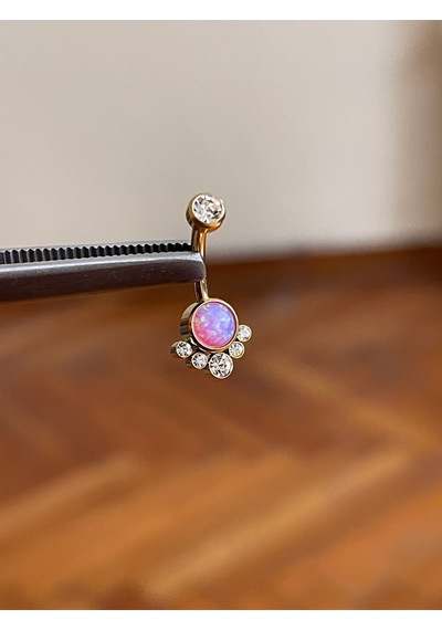 Opal Taşlı Ultraliğht 10 Mm Titanyum Göbek Piercingi Açık Mor