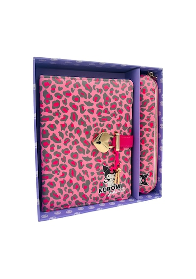 Victoria Jounals 1973 Kuromi Kilitli Defter 80 Gr. 160 Yaprak Çizgili + Vegan Deri Kalem Kutusu Çok Renkli