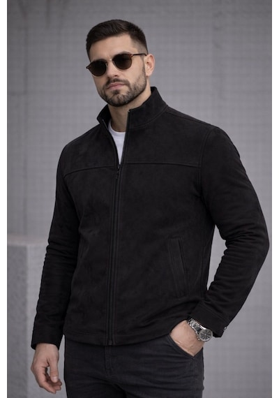 Baselco Slim Fit Dik Yaka Mevsimlik Süet Ceket Siyah
