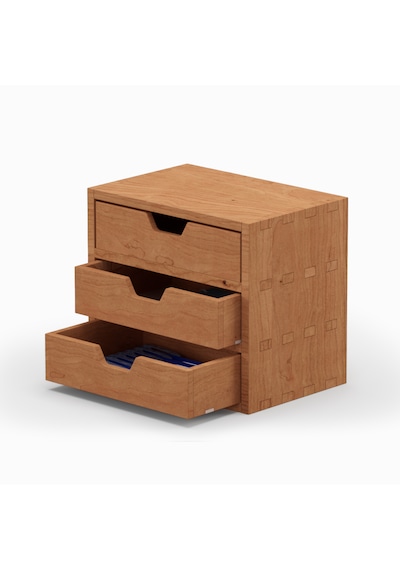 Desna Üç Katlı Üç Çekmeceli Mini Dolap - Kiraz 18 Cm Uzunluk X 12.1 Cm Derinlik X 15.8 Cm Woodsaka Doğal Ahşap
