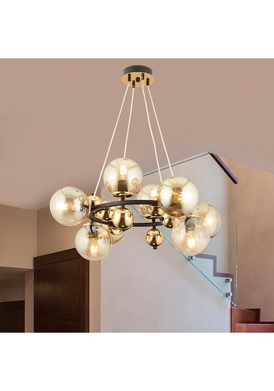 Lorento 8Li Yuvarlak Siyah Gold Modern Cafe,Restoran Için Uygun Retro Salon Avize