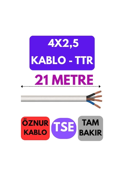 Öznur 4x2,5 Ttr Kablo Metre Seçenekli Beyaz - 21 Metre