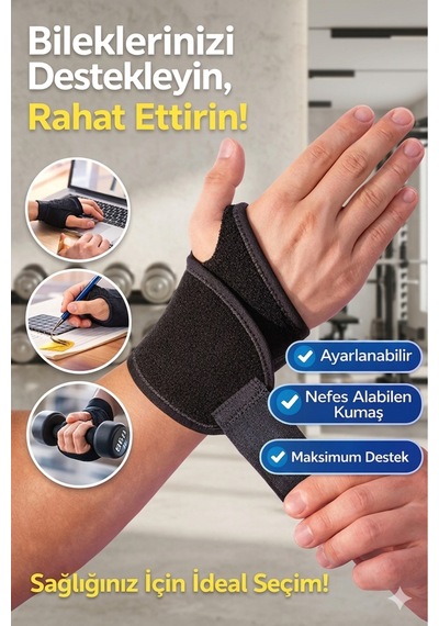 Başparmak Destekli Ayarlanabilir Bilek Bandajı - El Bilek Ateli Siyah Bandaj Fitness Spor2 Adet