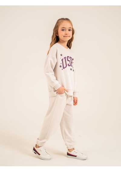 U.S. Polo Assn. Civil Girls 4-8 Yaş Eşofman Takımı - Bej Taş Rengi