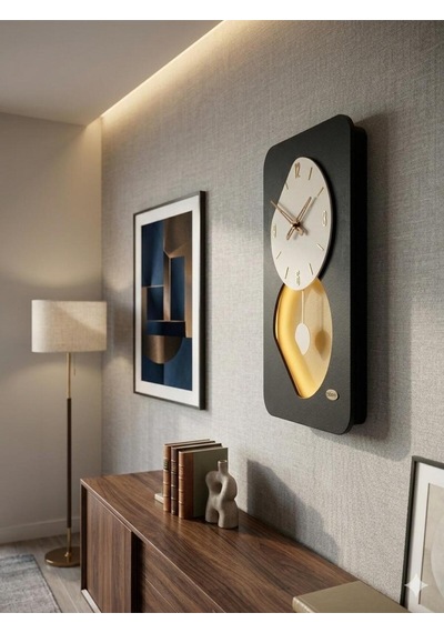 Nairobi Ledli Ahşap Salon Duvar Saati Quartz Ultra Sessiz Mekanizma 55 Cm X 34 Cm Siyah