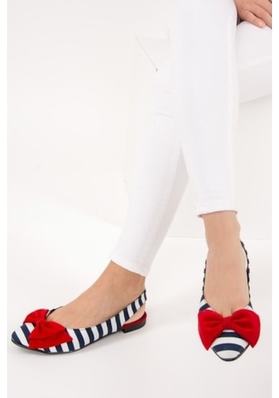 Fox Shoes Lacivert/Beyaz/Kırmızı Kadın Babet D726774404 Beyaz - Kırmızı