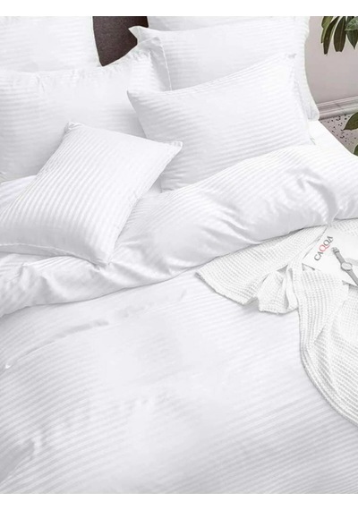 Caqqa Çift Kişilik Çizgili Saten Otel Nevresim Takımı
