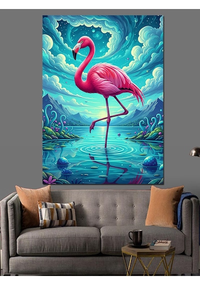 Ahşap Tablo Pembe Flamingo Su Sanatı İnsan Figürlü Tablolar
