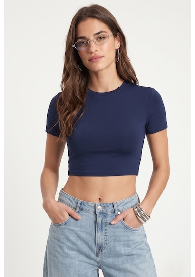 Ritnice Kadın New Serra %100 Pamuk Lacivert Crop Top