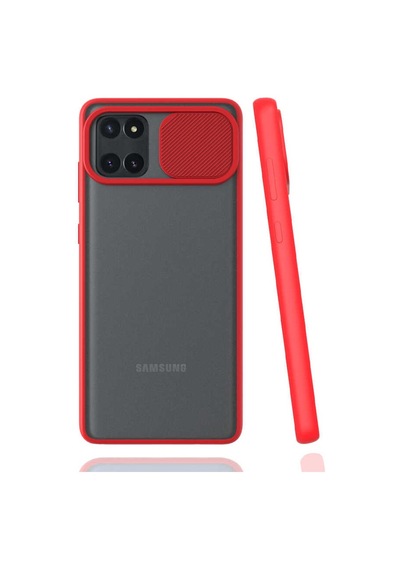 Ekılıf - Samsung Galaxy A81 Note 10 Lite Uyumlu Kılıf Slayt Sürgülü Arkası Buzlu Lensi Kapak - Kırmızı