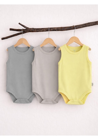 Civil Baby Basıc 3 Lü 0-36 Ay Çıtçıtlı Badi - Bej Taş Rengi