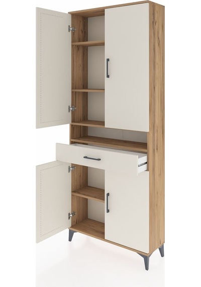 Arges Dolap 5 Raflı Tek Çekmeceli 4 Kapaklı 88x30x221 Çam-aytaşı Atlas Çam