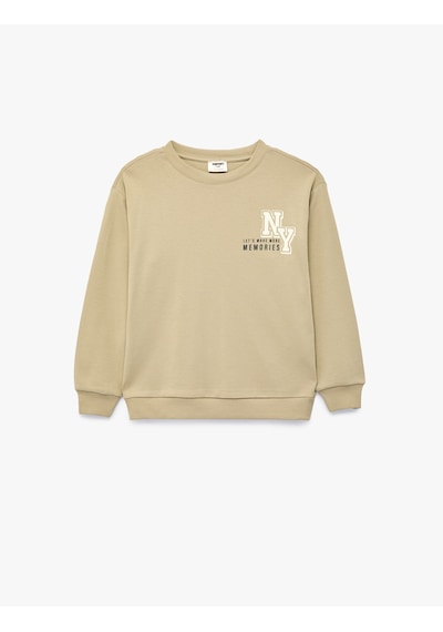 Koton Pamuklu Uzun Kollu Bisiklet Yaka Baskılı Sweatshirt Yeşil 7wkb10058tk