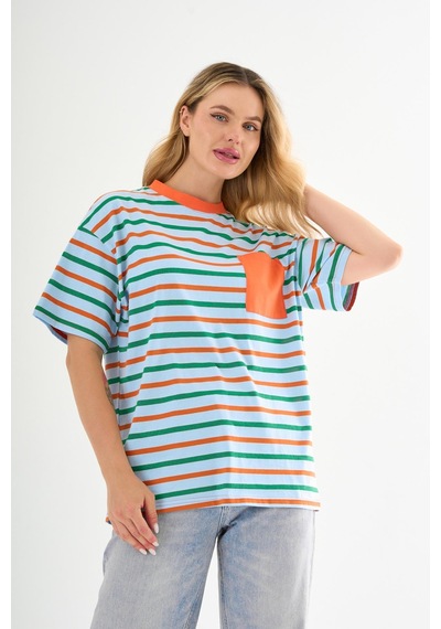 Alexandergardı Cep Detaylı Çizgili T-shirt Mavi