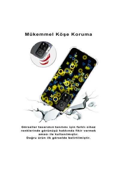 Xiaomi Redmi Note 9 Köşe Korumalı Antişok Kapak Semboller Tasarımlı Şeffaf Silikon Kılıf